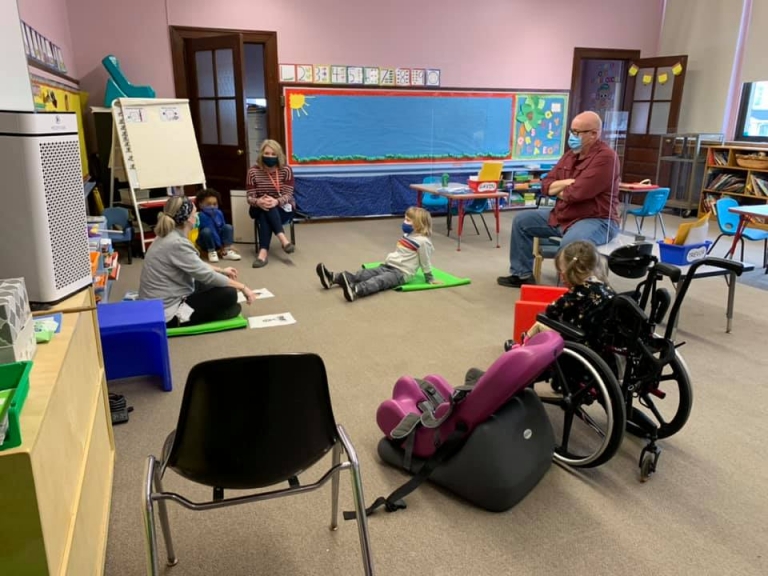 Classroom with child in wheelchair